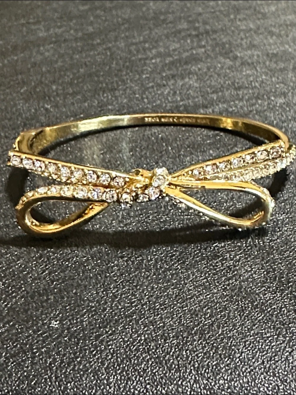 Kate Spade New York Skinny Mini Pave’ Gold Plate Bow Hinged Bangle Bracelet